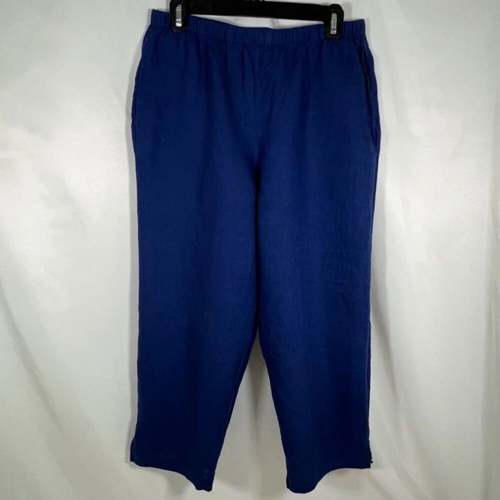 Choices 100% Linen Womens Medium Blue Pull On Elastic Waist Cropped Pants